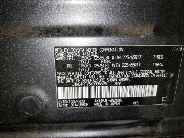 Photo 10 from auction – 2019 TOYOTA RAV4 LE with VIN JTMG1RFV5KD006598