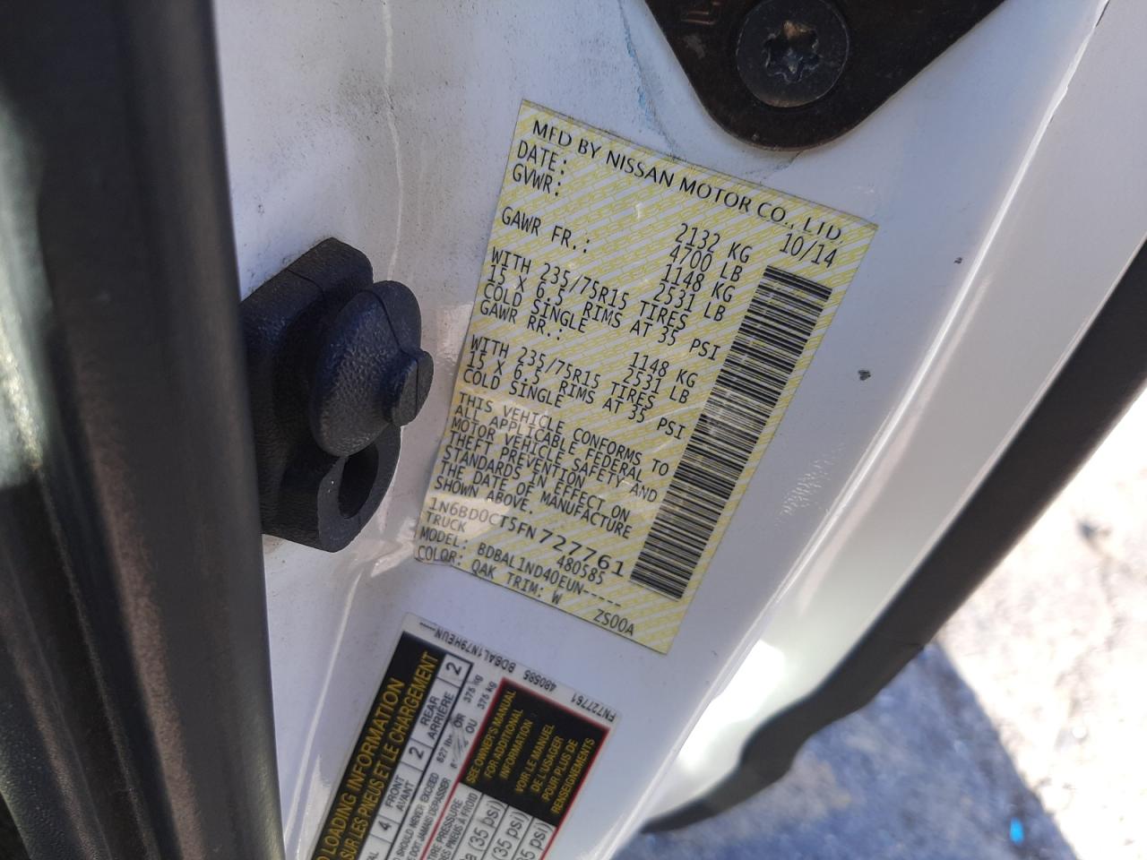 Photo 10 from auction – 2015 NISSAN FRONTIER S with VIN 1N6BD0CT5FN727761
