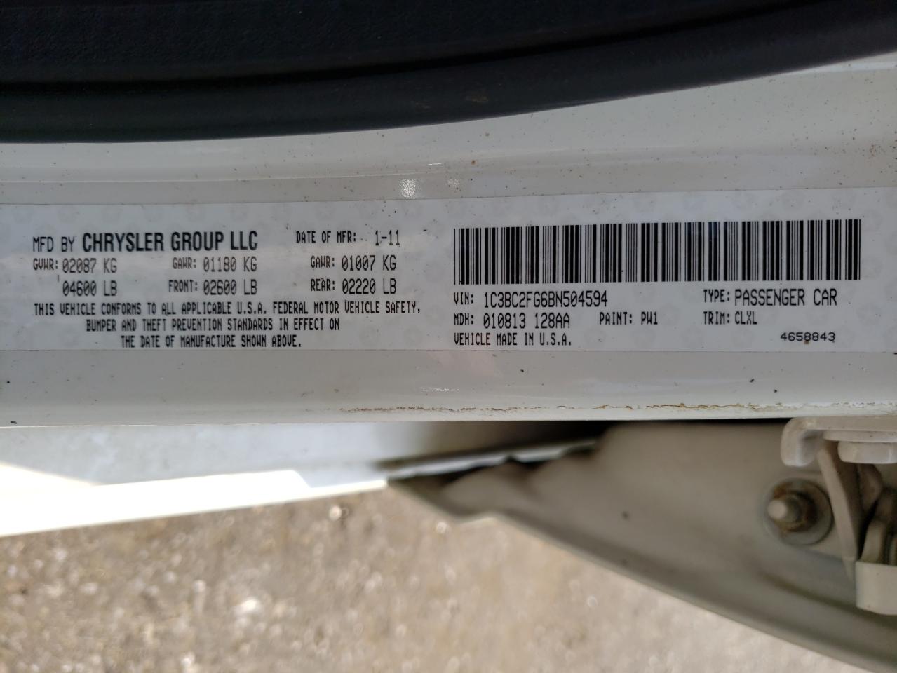 Photo 10 from auction – 2011 CHRYSLER 200 with VIN 1C3BC2FG6BN504594