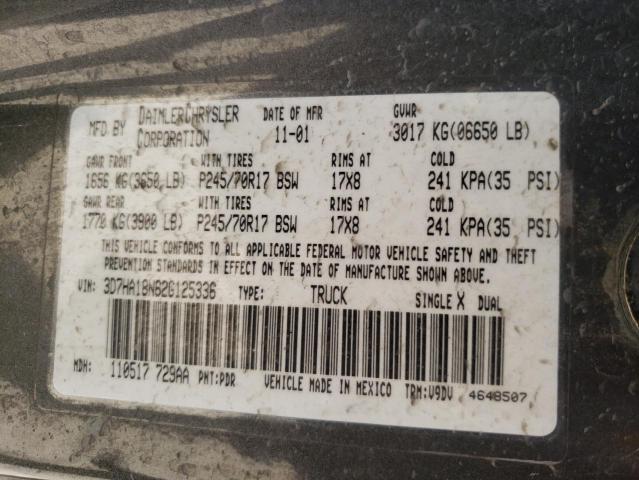 Photo 10 from auction – 2002 DODGE RAM 1500 with VIN 3D7HA18N62G125336