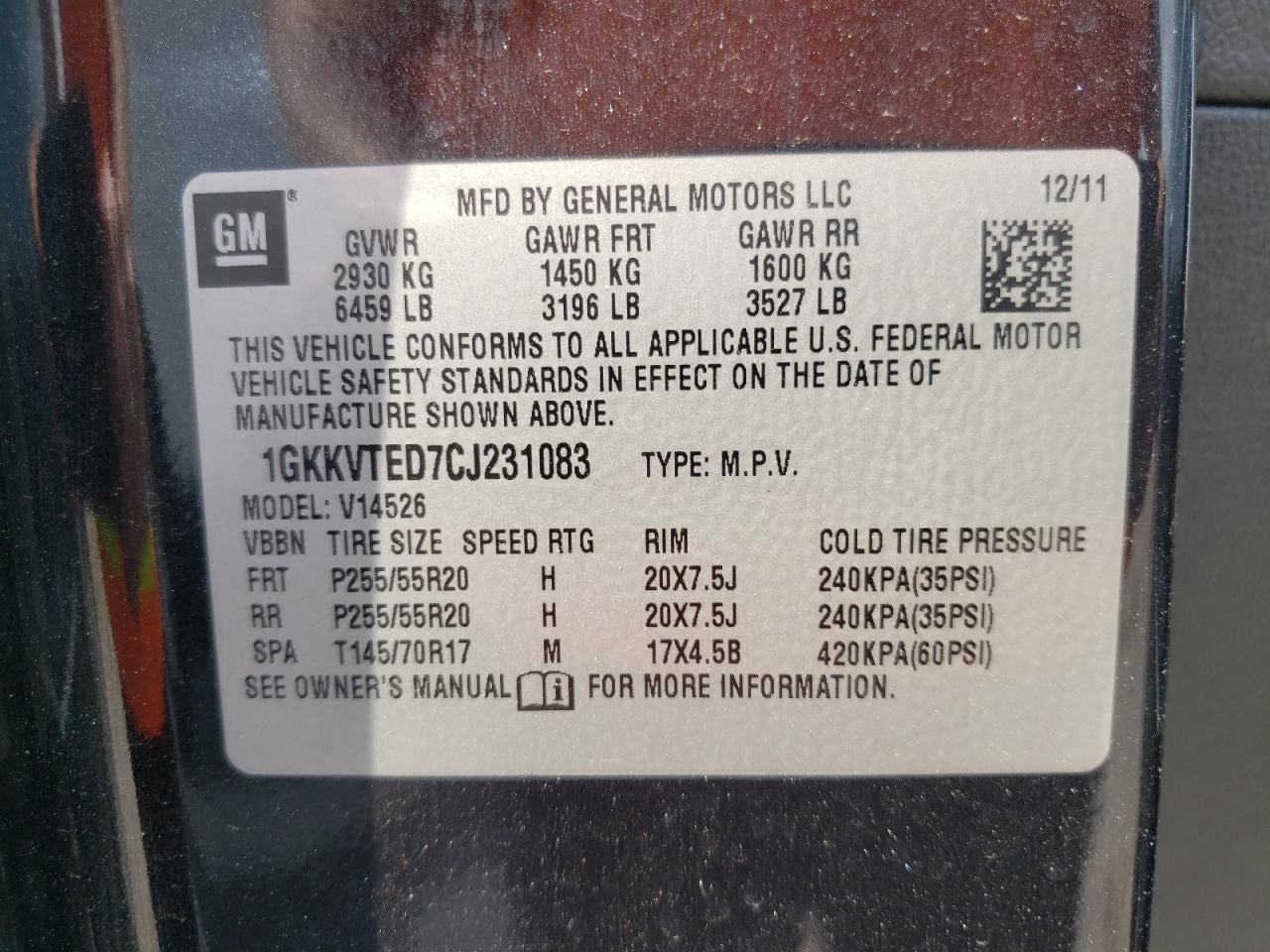 Фото 10 с аукциона – 2012 GMC ACADIA DEN с VIN 1GKKVTED7CJ231083