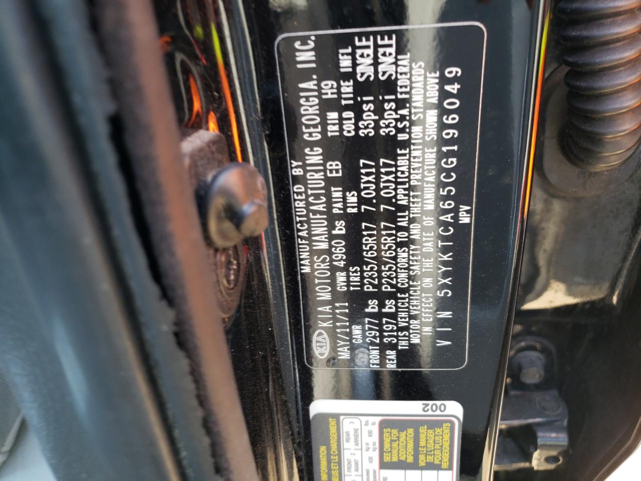 Photo 10 from auction – 2012 KIA SORENTO BA with VIN 5XYKTCA65CG196049