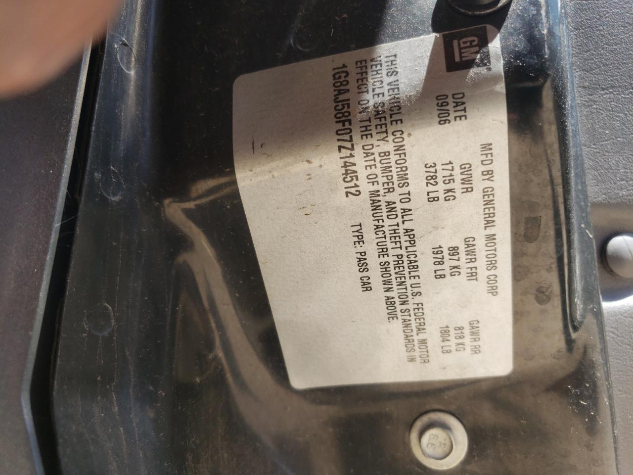 Photo 10 from auction – 2007 SATURN ION LEVEL with VIN 1G8AJ58F07Z144512