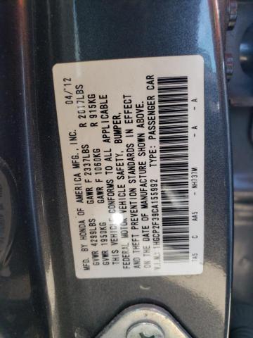 Photo 10 from auction – 2012 HONDA ACCORD LX with VIN 1HGCP2F39CA155992