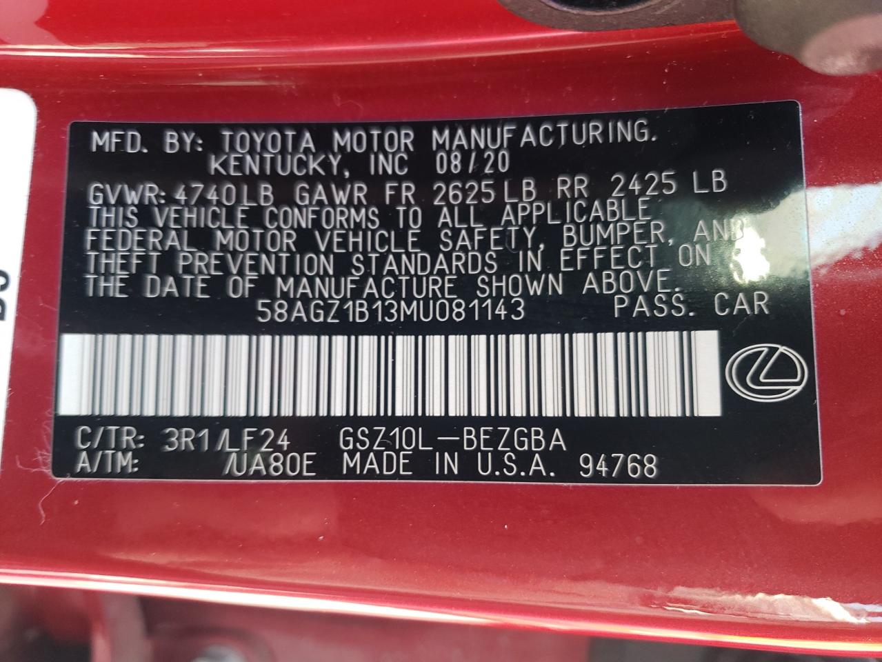 Photo 10 from auction – 2021 LEXUS ES 350 BAS with VIN 58AGZ1B13MU081143