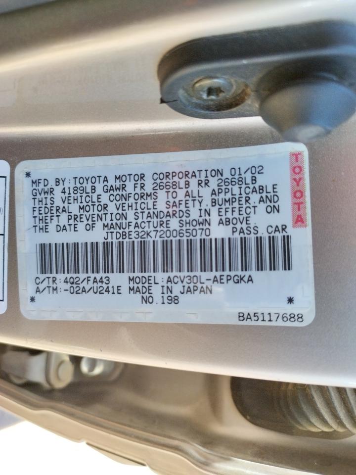Photo 10 from auction – 2002 TOYOTA CAMRY LE with VIN JTDBE32K720065070