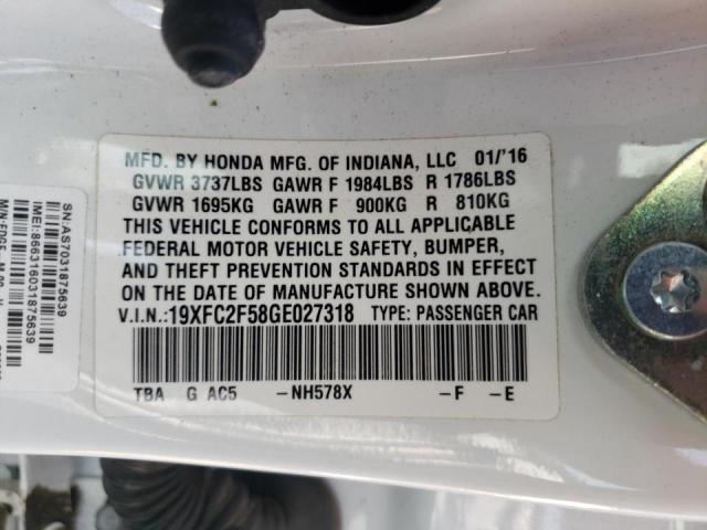 Photo 10 from auction – 2016 HONDA CIVIC LX with VIN 19XFC2F58GE027318