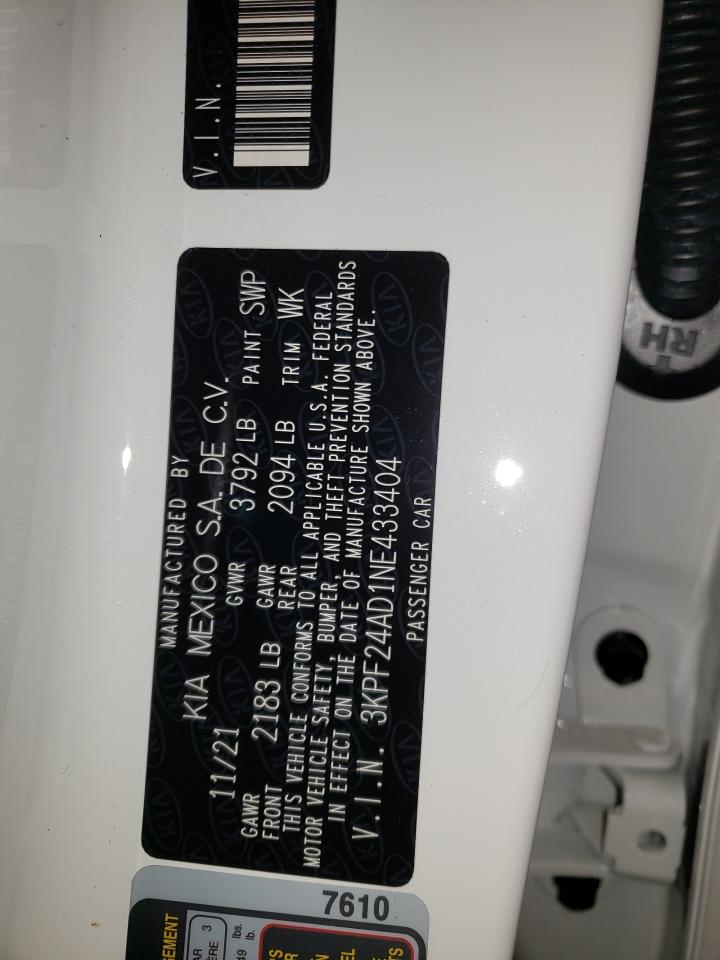 Photo 10 from auction – 2022 KIA FORTE FE with VIN 3KPF24AD1NE433404