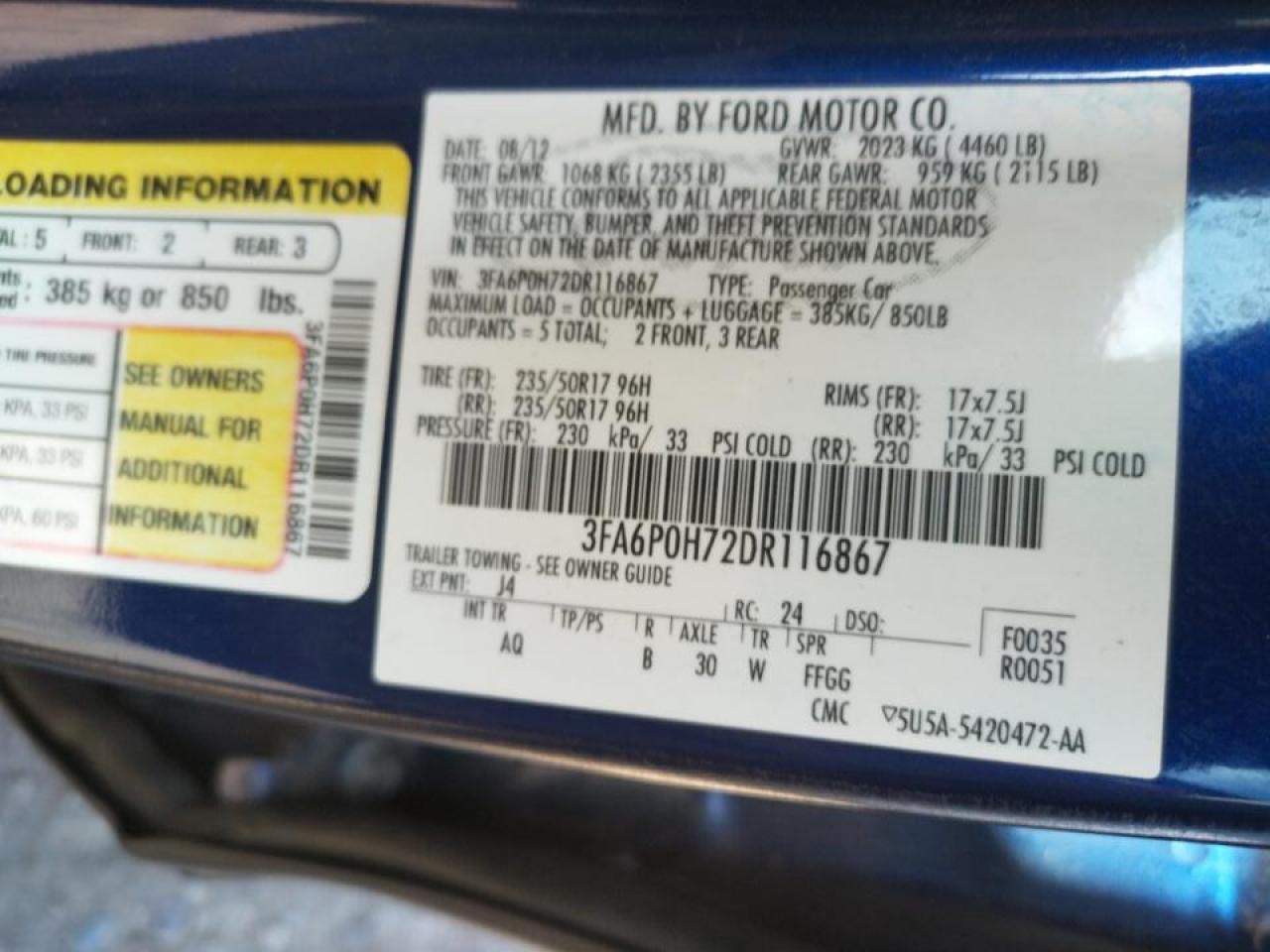 Photo 10 from auction – 2013 FORD FUSION SE with VIN 3FA6P0H72DR116867