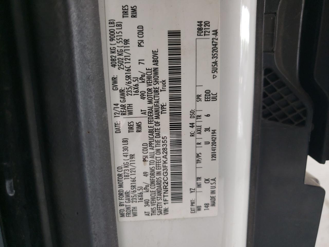 Photo 10 from auction – 2015 FORD TRANSIT T- with VIN 1FTNR2CG3FKA28355