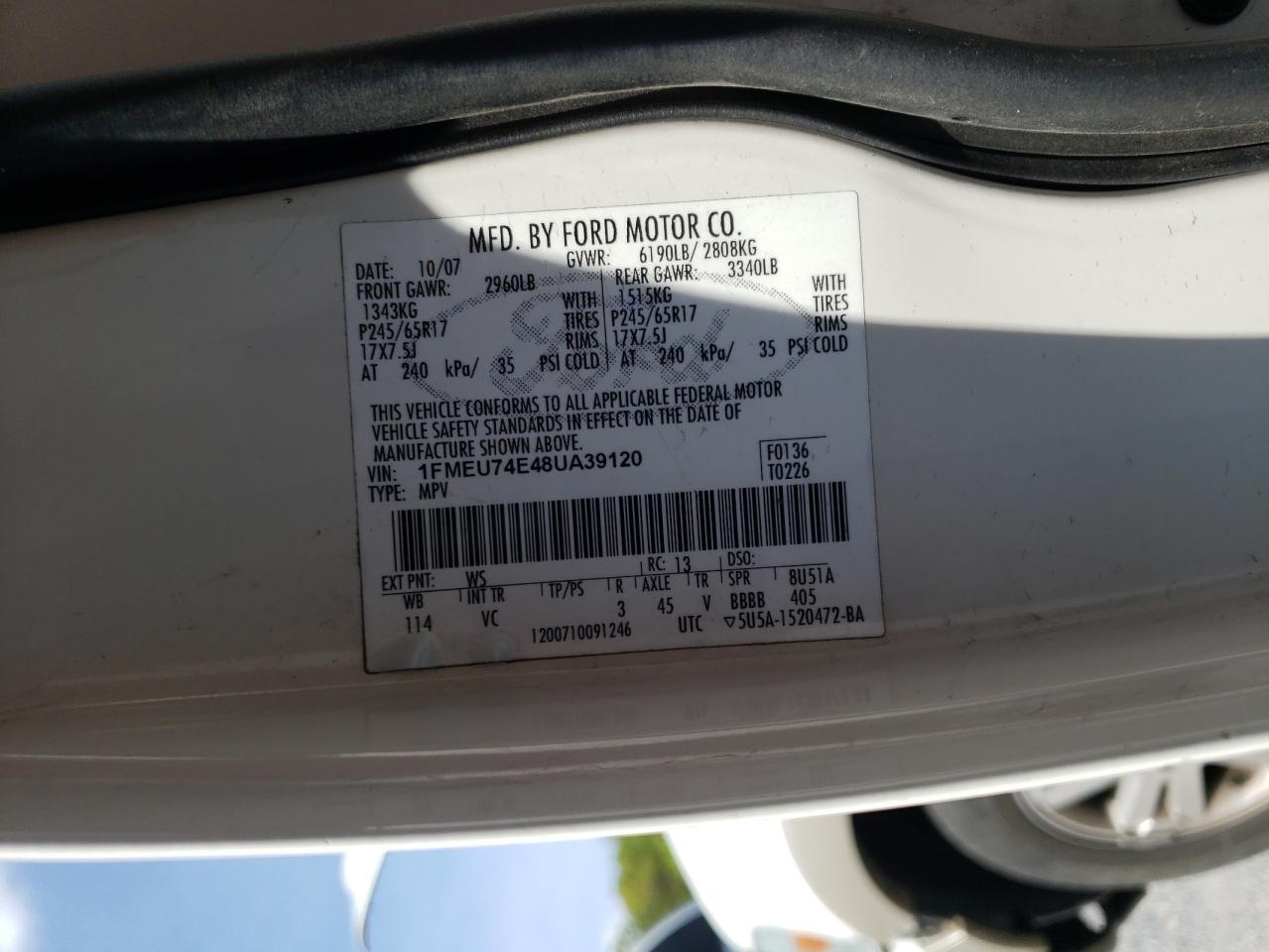 Photo 10 from auction – 2008 FORD EXPLORER E with VIN 1FMEU74E48UA39120
