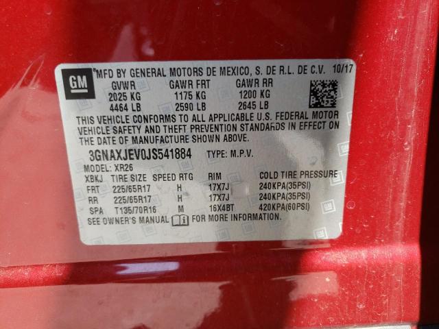 Photo 10 from auction – 2018 CHEVROLET EQUINOX LT with VIN 3GNAXJEV0JS541884