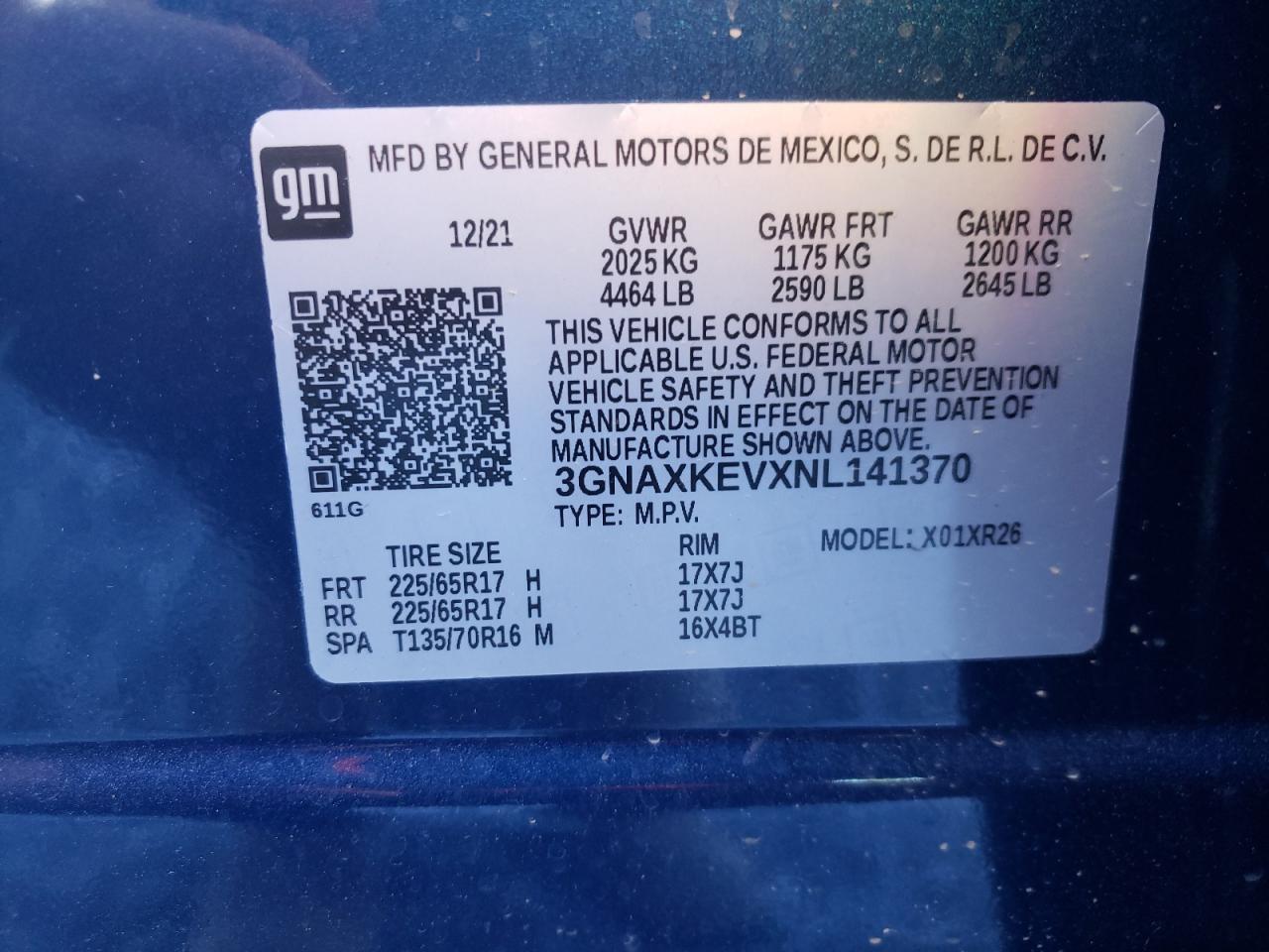 Photo 10 from auction – 2022 CHEVROLET EQUINOX LT with VIN 3GNAXKEVXNL141370