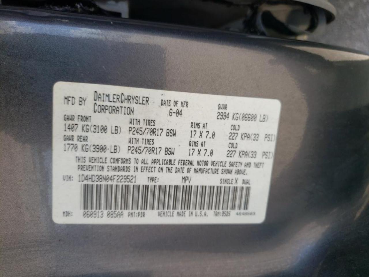 Photo 20 from auction – 2004 DODGE DURANGO ST with VIN 1D4HD38N04F229521