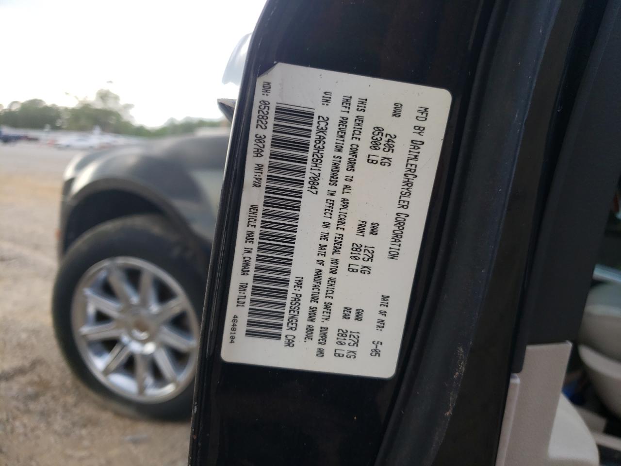 Photo 10 from auction – 2006 CHRYSLER 300C with VIN 2C3KA63H26H170847