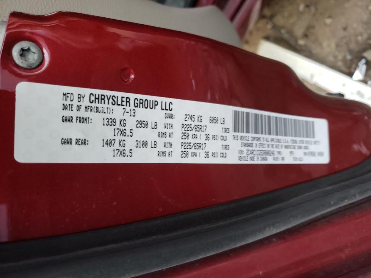 Photo 10 from auction – 2013 CHRYSLER TOWN & COU with VIN 2C4RC1CG5DR806246