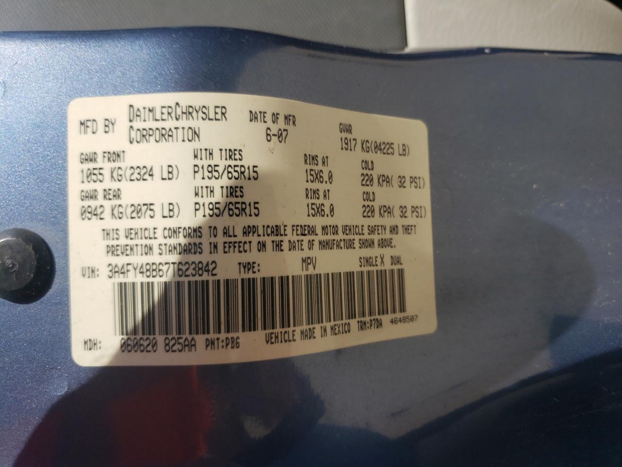 Photo 10 from auction – 2007 CHRYSLER PT CRUISER with VIN 3A4FY48B67T623842