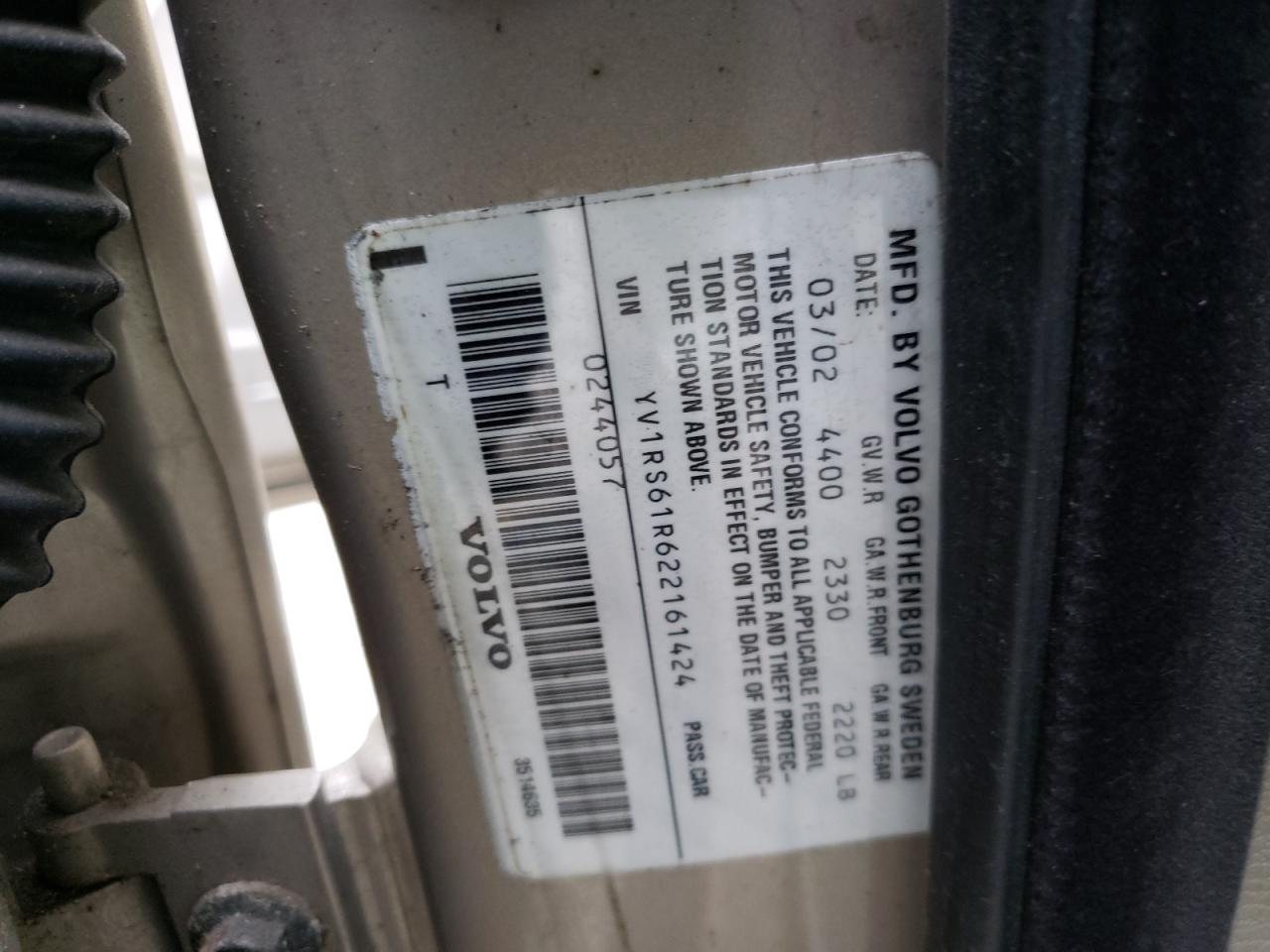 Photo 10 from auction – 2002 VOLVO S60 with VIN YV1RS61R622161424