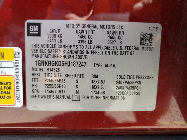 Photo 10 from auction – 2017 CHEVROLET TRAVERSE L with VIN 1GNKRGKD6HJ187247