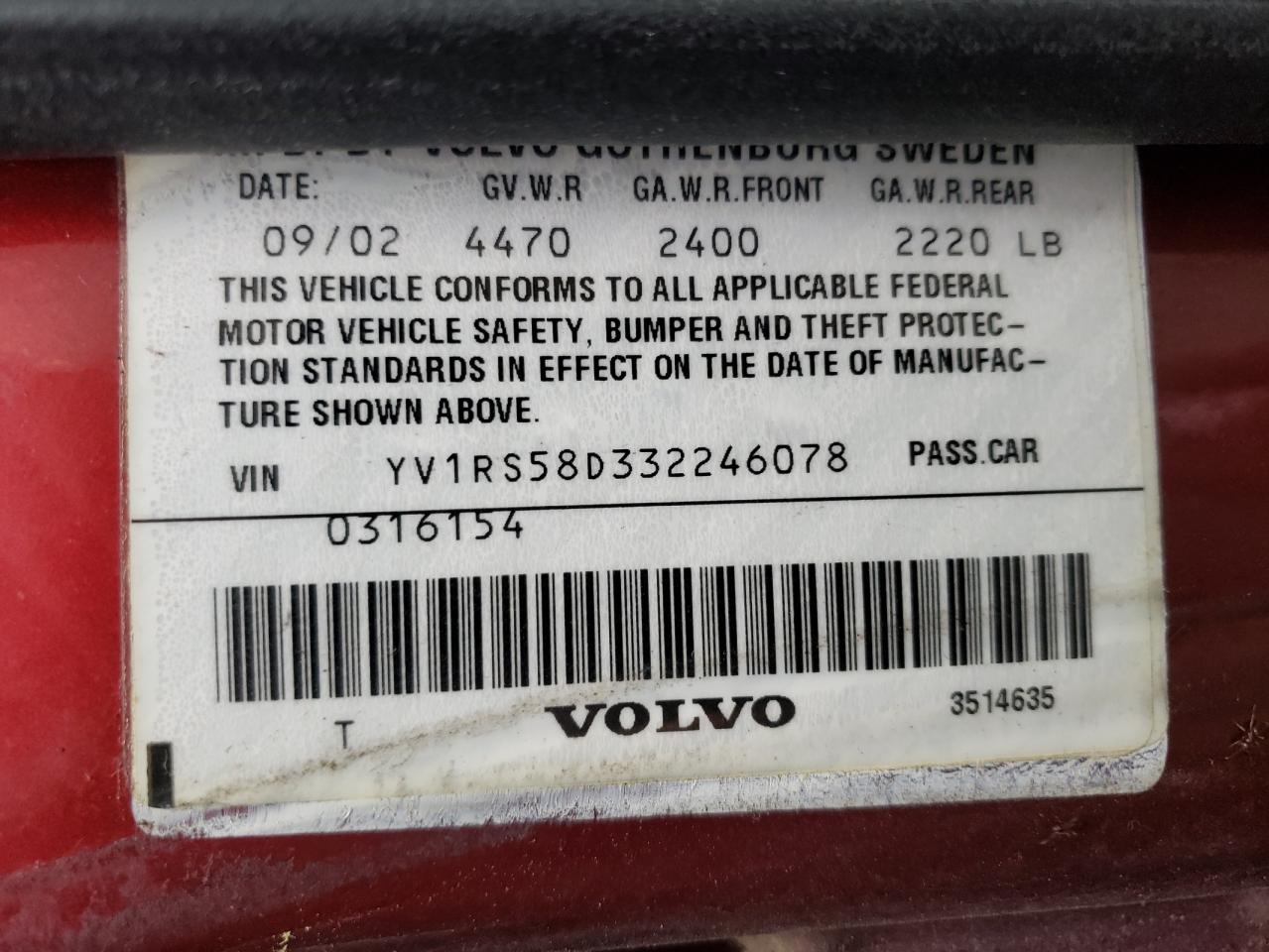 Photo 10 from auction – 2003 VOLVO S60 2.4T with VIN YV1RS58D332246078