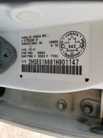 Photo 10 from auction – 2001 HONDA CIVIC LX with VIN 2HGES16681H901147