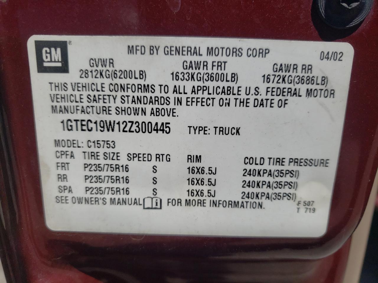 Photo 10 from auction – 2002 GMC NEW SIERRA with VIN 1GTEC19W12Z300445