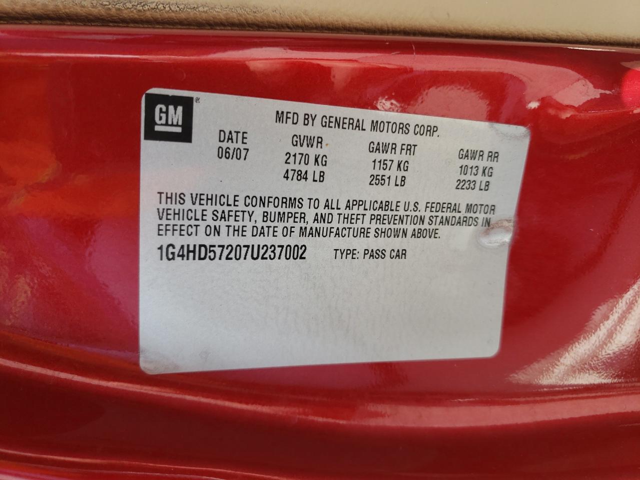 Photo 10 from auction – 2007 BUICK LUCERNE CX with VIN 1G4HD57207U237002