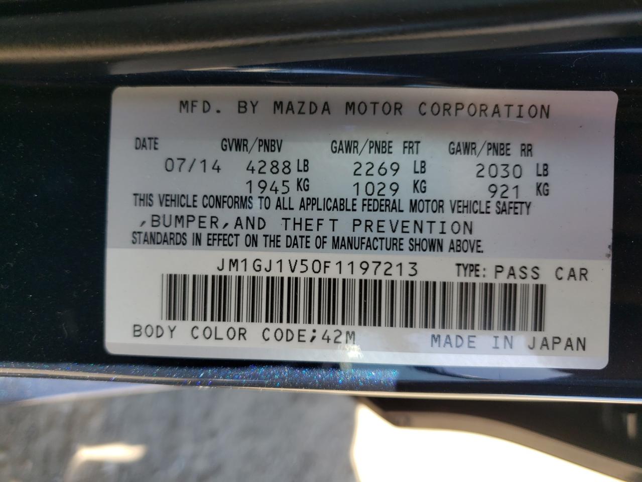 Photo 10 from auction – 2015 MAZDA 6 TOURING with VIN JM1GJ1V50F1197213
