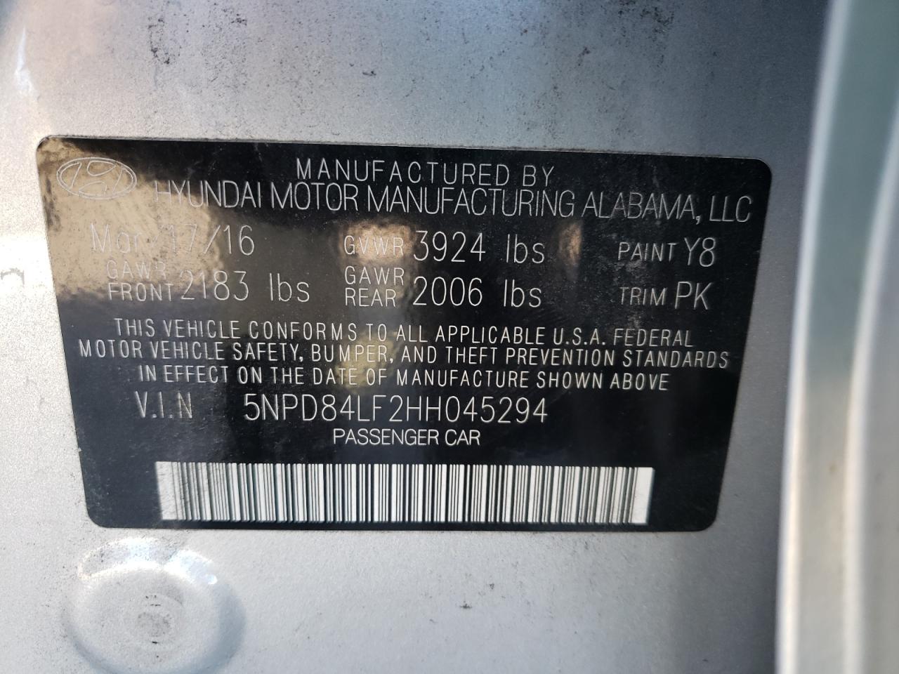 Photo 10 from auction – 2017 HYUNDAI ELANTRA SE with VIN 5NPD84LF2HH045294