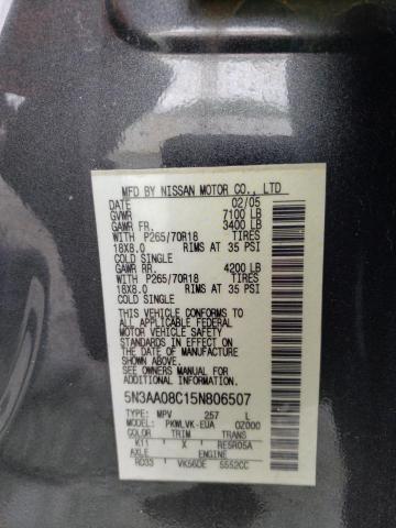 Photo 10 from auction – 2005 INFINITI QX56 with VIN 5N3AA08C15N806507
