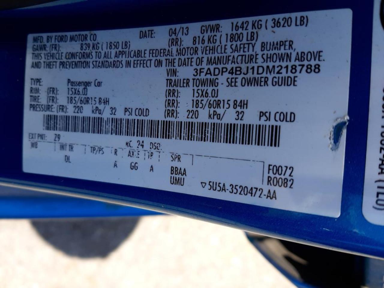 Photo 10 from auction – 2013 FORD FIESTA SE with VIN 3FADP4BJ1DM218788