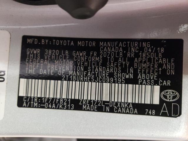 Photo 10 from auction – 2018 TOYOTA COROLLA L with VIN 2T1BURHE5JC099195