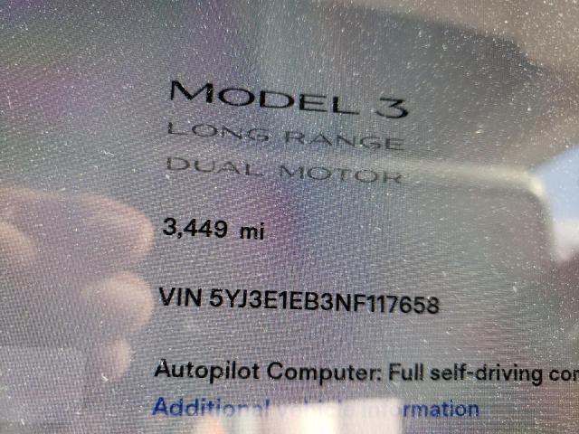 Photo 8 from auction – 2022 TESLA MODEL 3 with VIN 5YJ3E1EB3NF117658