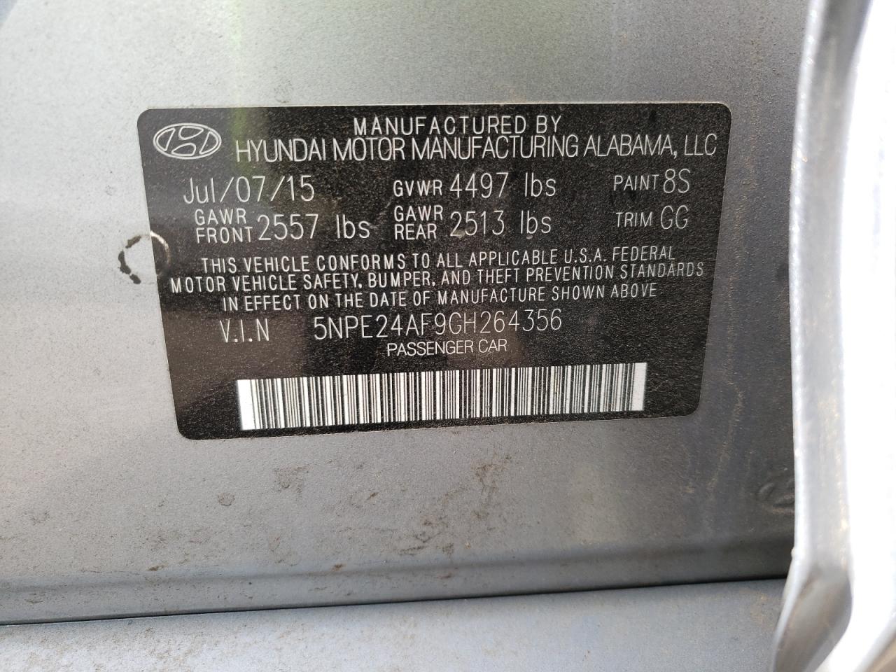 Photo 10 from auction – 2016 HYUNDAI SONATA SE with VIN 5NPE24AF9GH264356
