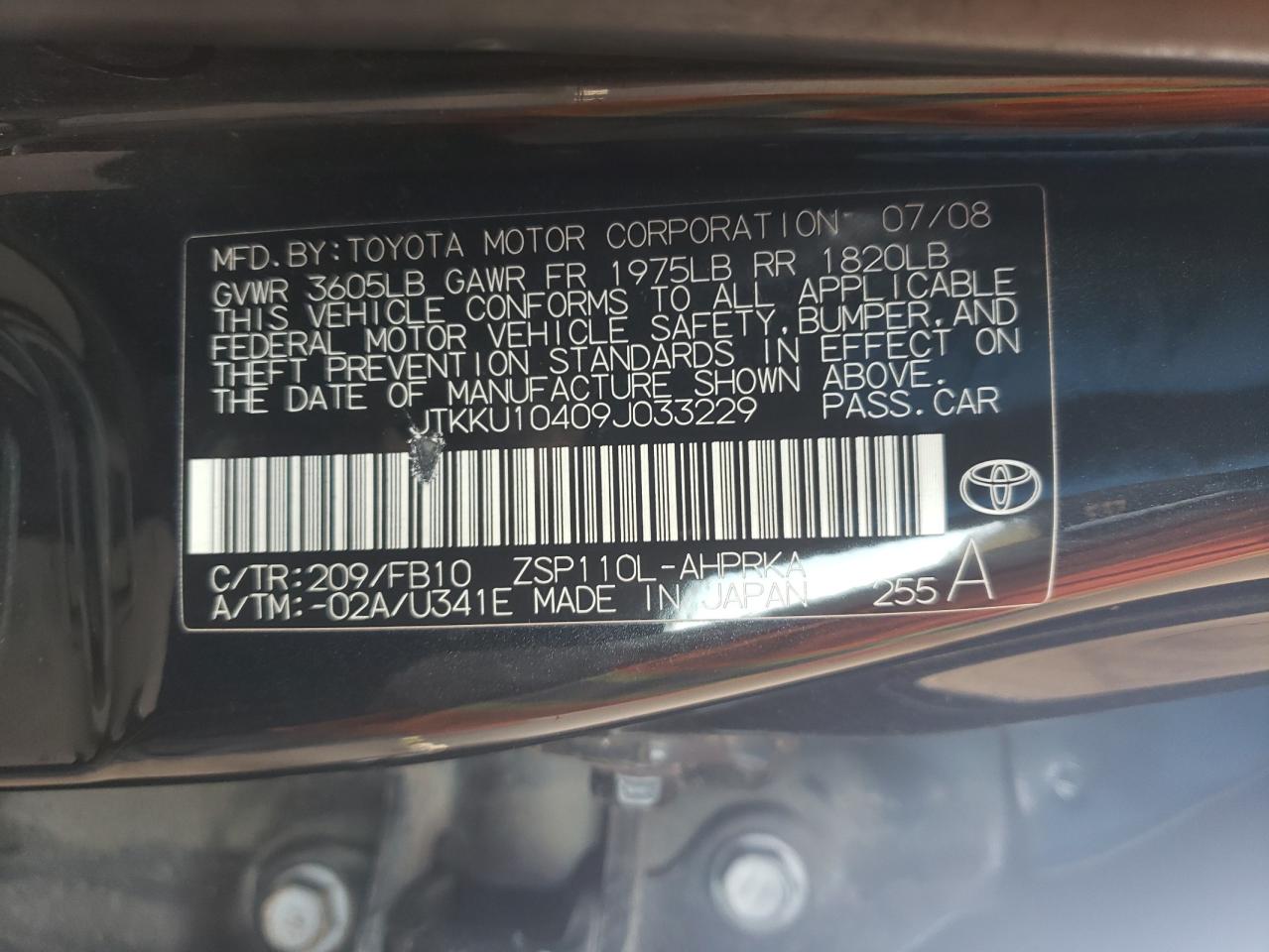 Photo 10 from auction – 2009 TOYOTA SCION XD with VIN JTKKU10409J033229
