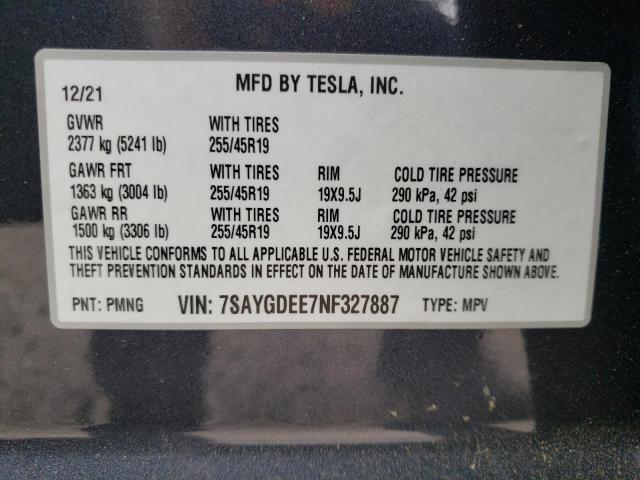Photo 10 from auction – 2022 TESLA MODEL Y with VIN 7SAYGDEE7NF327887