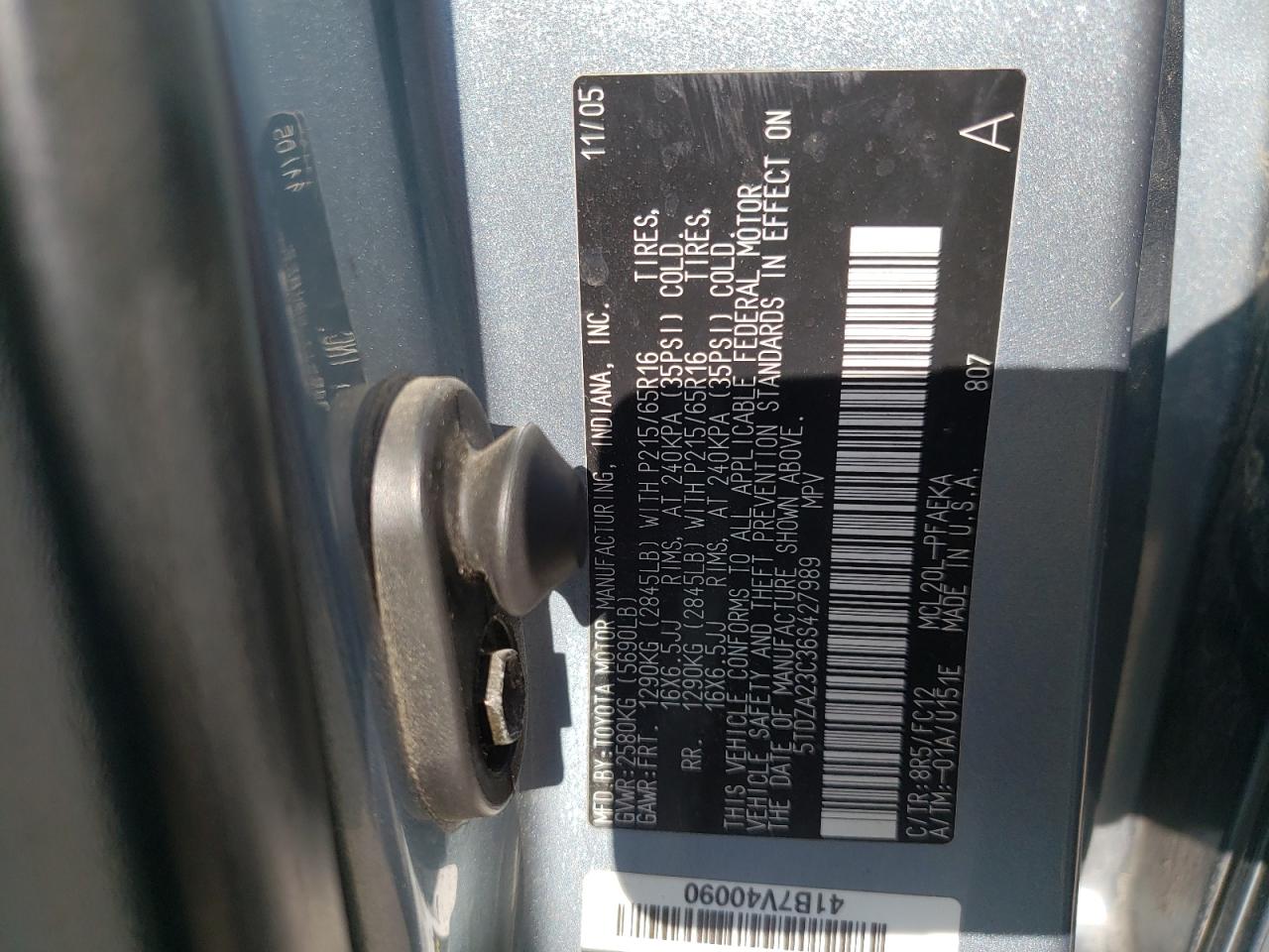 Photo 10 from auction – 2006 TOYOTA SIENNA CE with VIN 5TDZA23C36S427989
