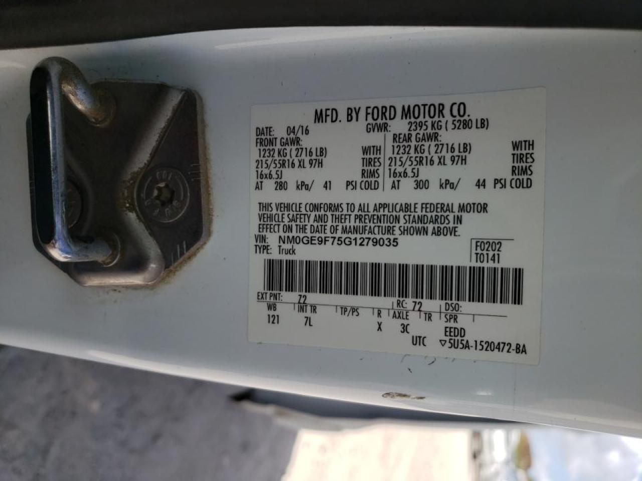 Photo 10 from auction – 2016 FORD TRANSIT CO with VIN NM0GE9F75G1279035