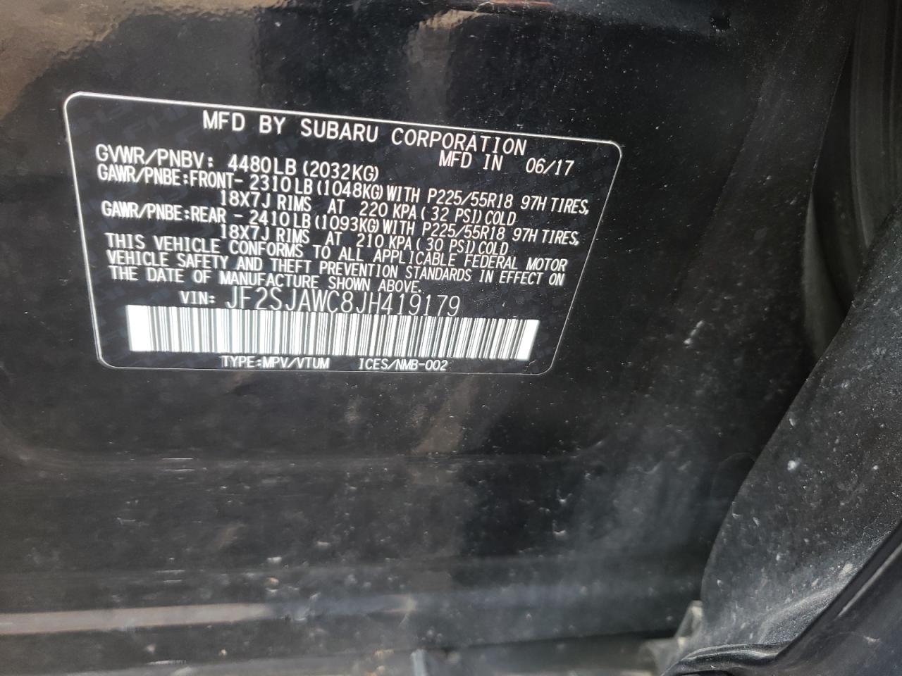 Photo 10 from auction – 2018 SUBARU FORESTER 2 with VIN JF2SJAWC8JH419179