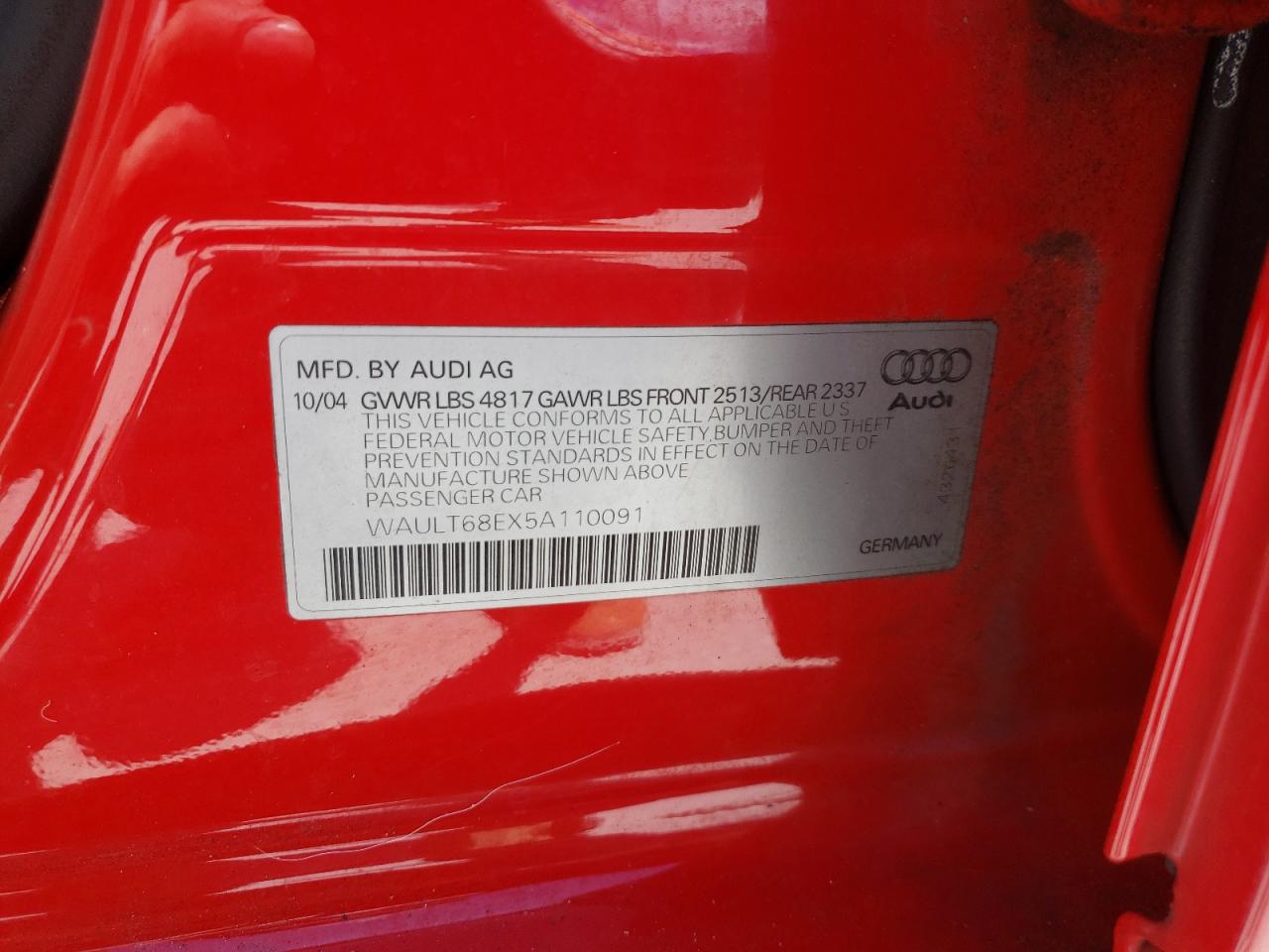 صورة رقم 10 من المزاد - 2005 AUDI A4 3.0 QUA مع VIN WAULT68EX5A110091