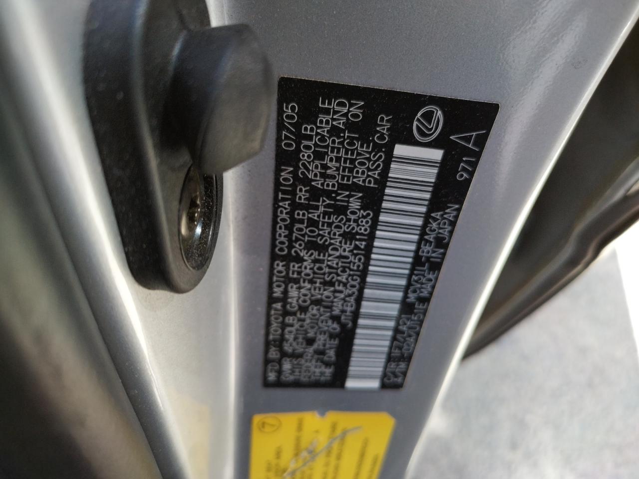Photo 10 from auction – 2005 LEXUS ES 330 with VIN JTHBA30G155141883