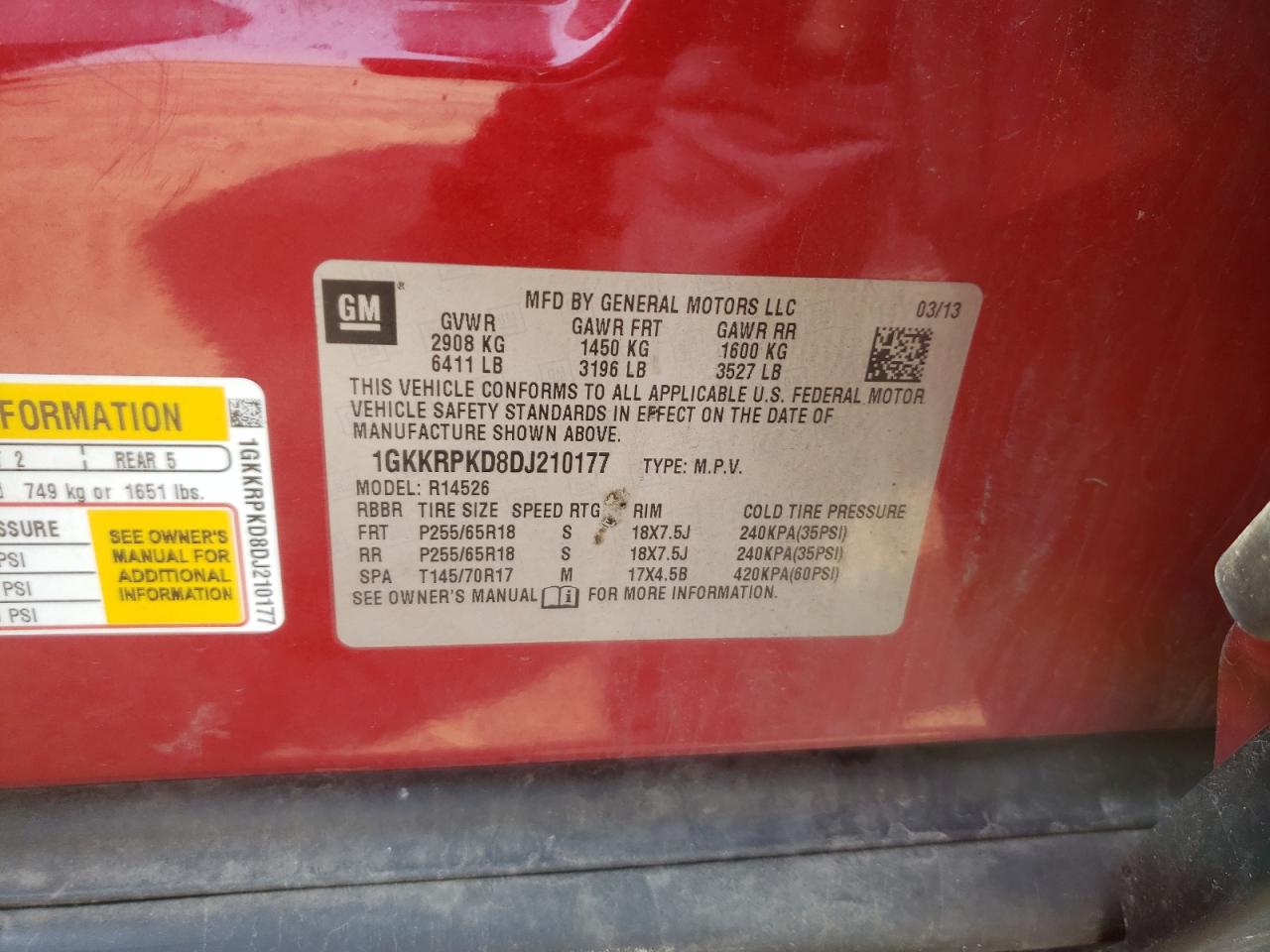 Photo 10 from auction – 2013 GMC ACADIA SLE with VIN 1GKKRPKD8DJ210177