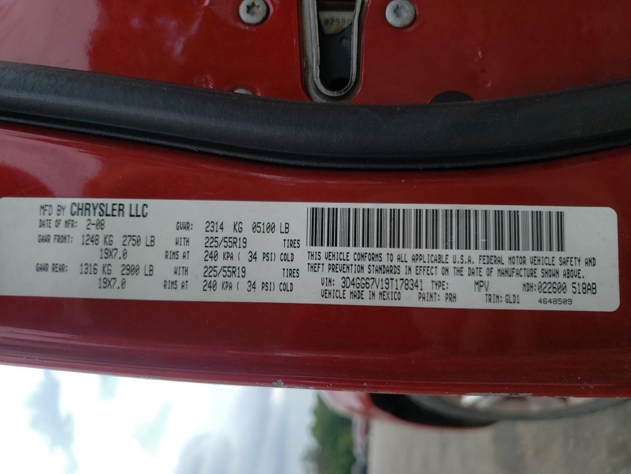 Photo 10 from auction – 2009 DODGE JOURNEY R/ with VIN 3D4GG67V19T178341
