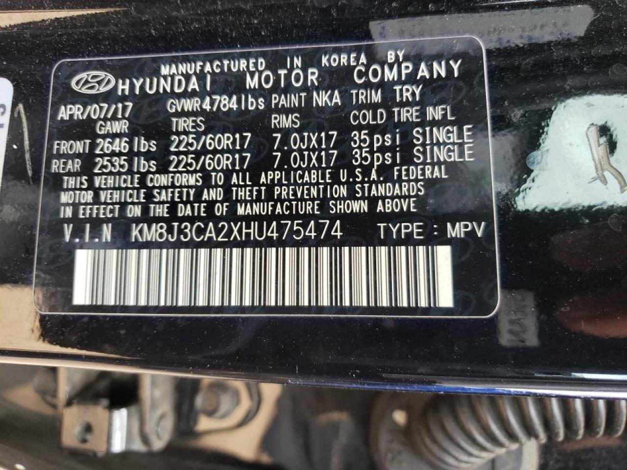 Photo 10 from auction – 2017 HYUNDAI TUCSON LIM with VIN KM8J3CA2XHU475474