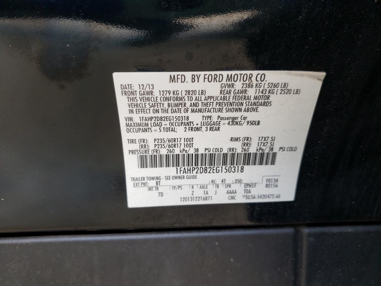 Photo 10 from auction – 2014 FORD TAURUS SE with VIN 1FAHP2D82EG150318