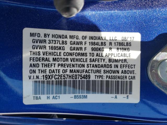 Photo 10 from auction – 2017 HONDA CIVIC LX with VIN 19XFC2E57HE075489