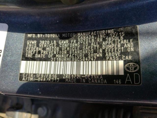 Photo 10 from auction – 2016 TOYOTA COROLLA L with VIN 2T1BURHEXGC584747