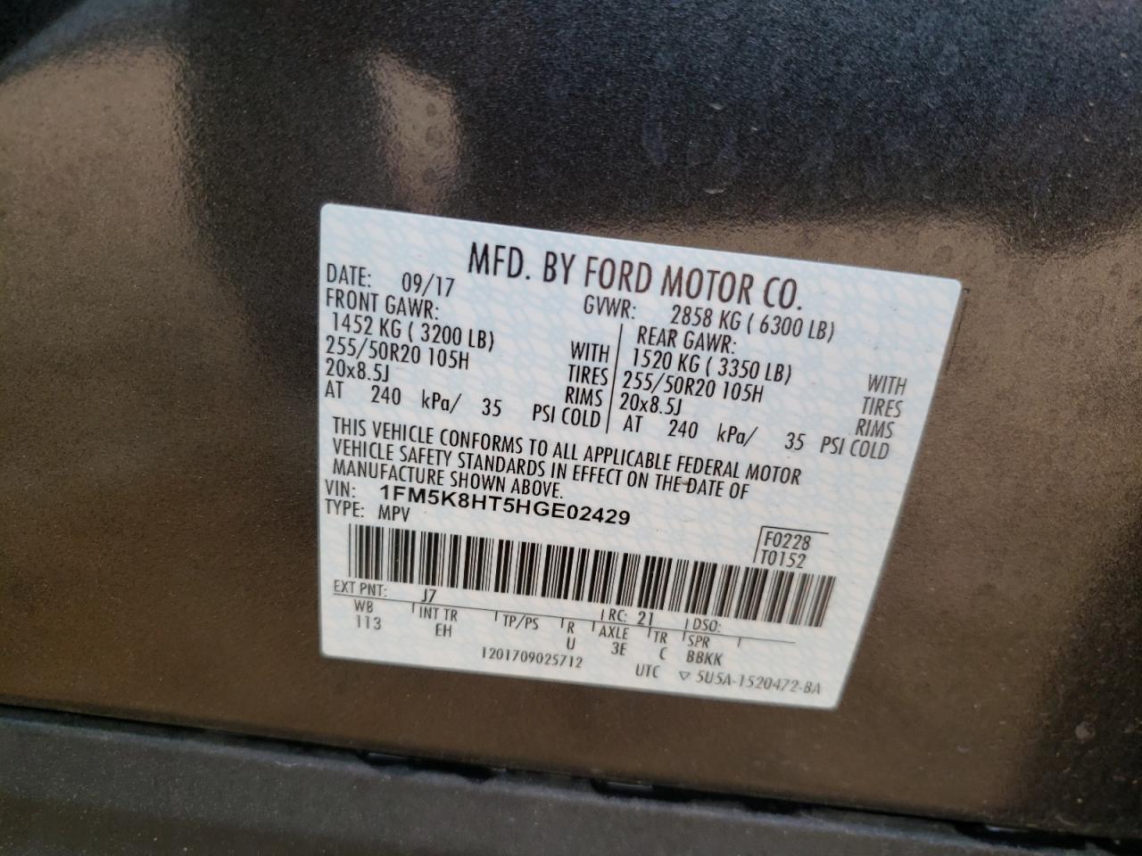 Photo 10 from auction – 2017 FORD EXPLORER P with VIN 1FM5K8HT5HGE02429