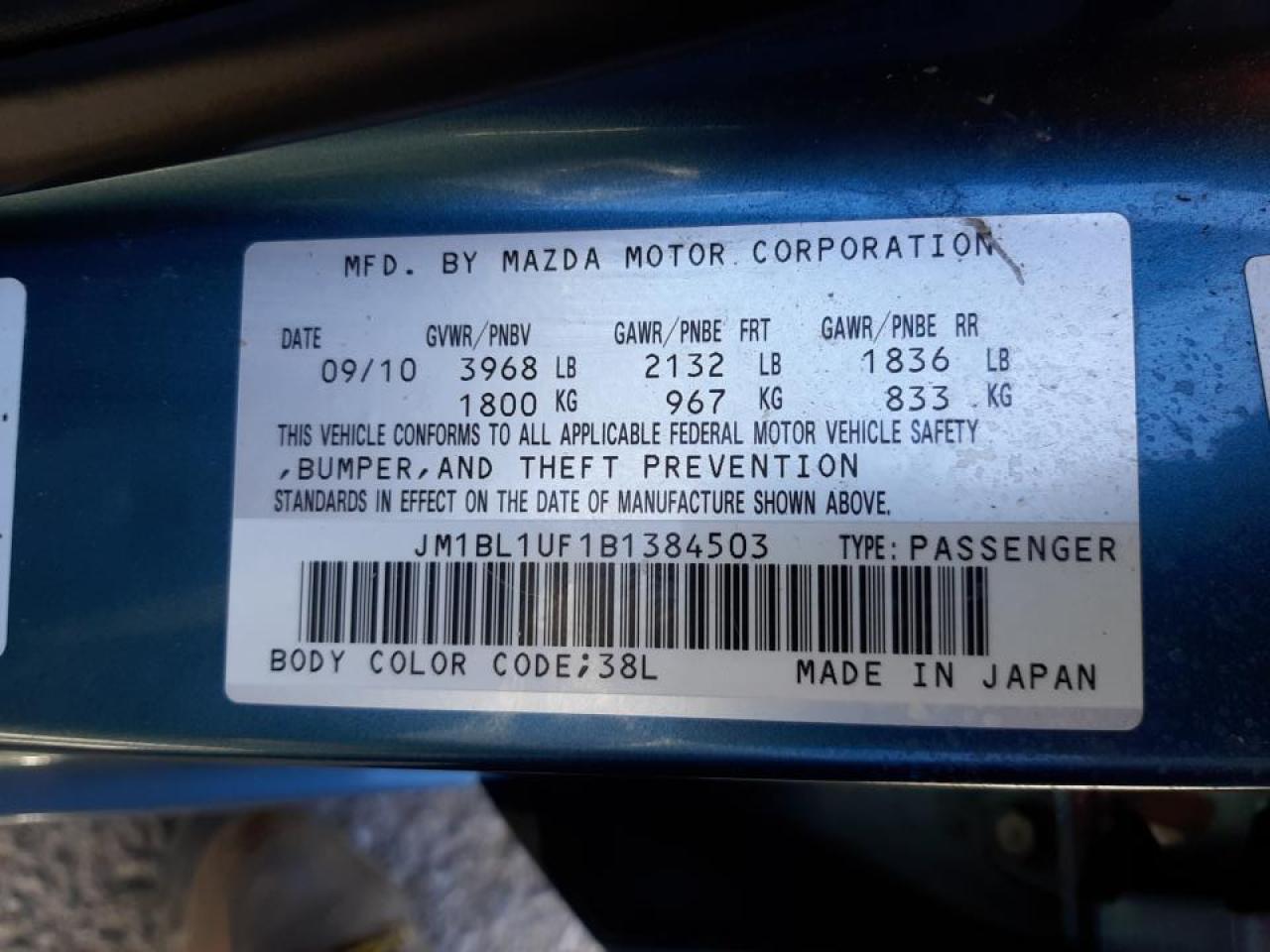Zdjęcie 10 z aukcji – 2011 MAZDA 3 I z VIN JM1BL1UF1B1384503