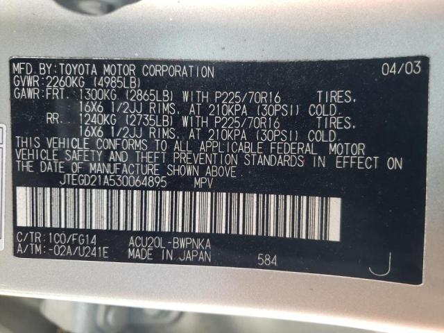 Photo 10 from auction – 2003 TOYOTA HIGHLANDER with VIN JTEGD21A530064895